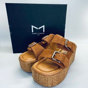 Marc Fisher Palery Suede Platform Sandal Size 9.5 Brown Leather Espadrille